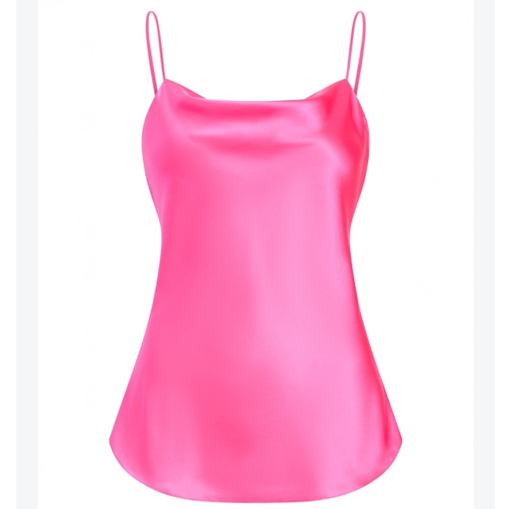 Cinq a Sept Marta Cami Electric Pink Silk Cowl Neck Tank Top XS